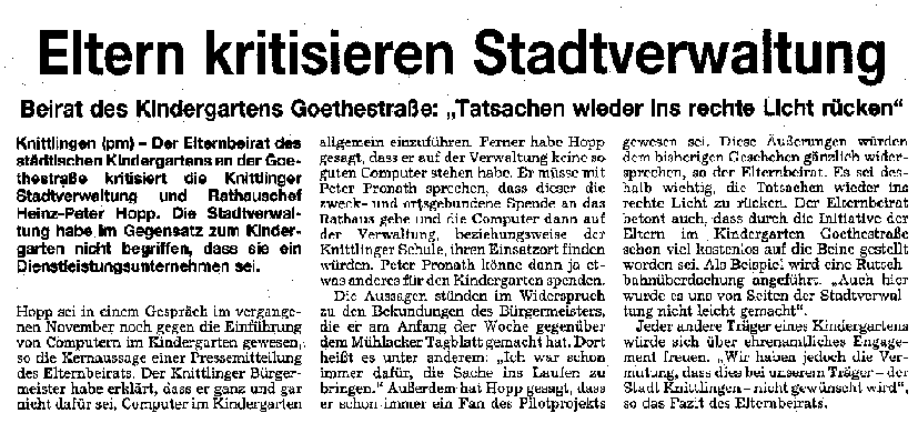Eltern kritisieren Stadtverwaltung